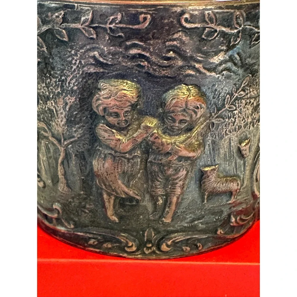 Antique‎ English Tea Caddy Silver over Copper Cherubs Children